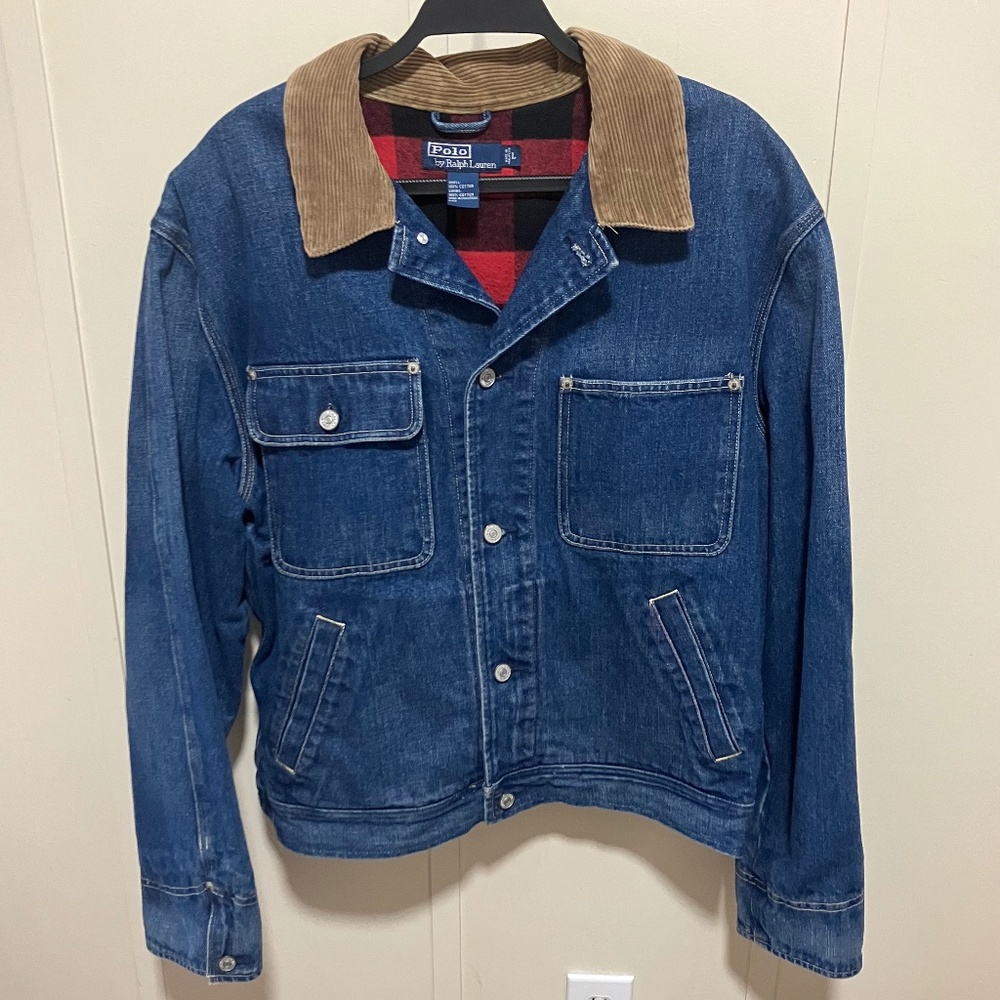 Vintage Polo Ralph Lauren Denim Jacket Buffalo Plaid Lining Men’s M
